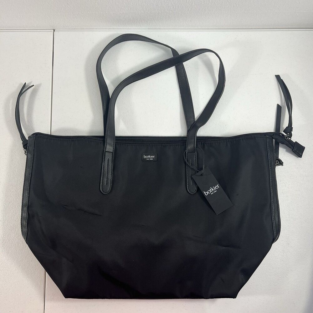 Botkier New York Black Nylon Tote‎ Vegan Leather Trim Zipper Shoulder Bag NEW - Picture 3 of 14